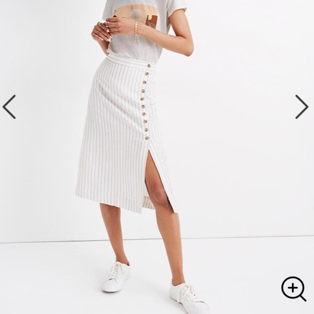 Madewell Side-Button Midi Skirt in Pinstripe